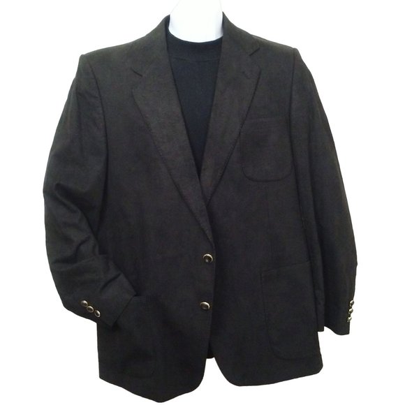 Vintage 80s Ratner USA-Made Tailored Suede Blazer Men-44 Sporty 2-Button Black